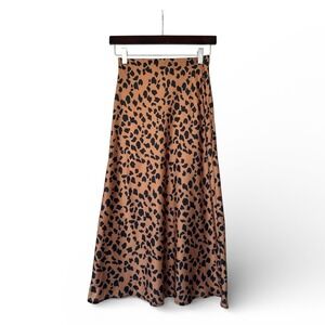Women's Animal Print Midi Skirt Satin A-Line Flowy Size S Petite Urban Outfitter